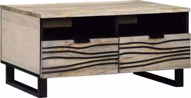 Berkfield Home Mango Wood Coffee Table with Drawer in White and Black, W: 80 cm, D: 50 cm, H: 40 cm – 1