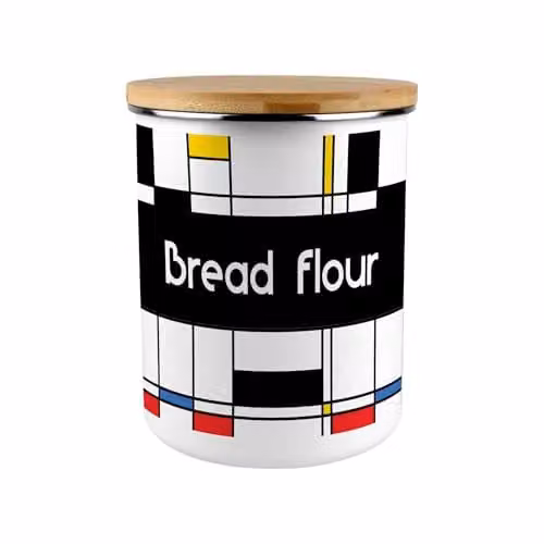 Purely Home Retro Art Deco Bread Flour Canister, 2.7 l, Multicolour Enamel and Bamboo Kitchen Storage Tin