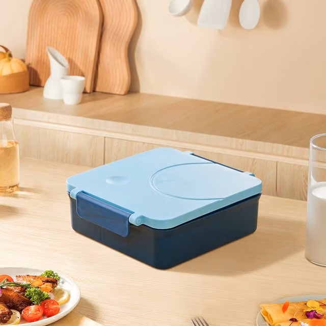 Livingandhome Blue Bento Box with Stainless Steel Bowl, Dividers, Compartments and Snap Lid