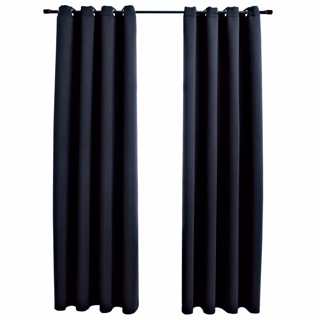 Berkfield Home Blackout Curtain Fabric Panels with Eyelets, 2 Pack, Black, W: 140 cm, H: 225 cm – 2