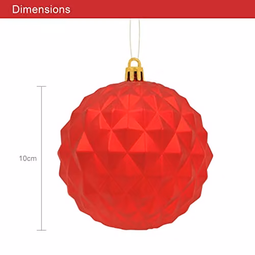 The Christmas Workshop Set of 12 Shatterproof Textured Red Plastic Baubles with Hanging Strings – 5