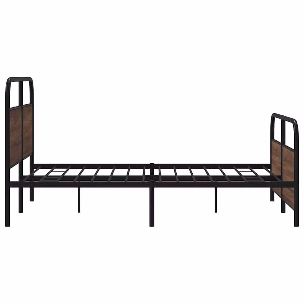 Berkfield Home Metal Bed Frame in Black and Brown Oak, W: 160 cm, L: 200 cm – 3