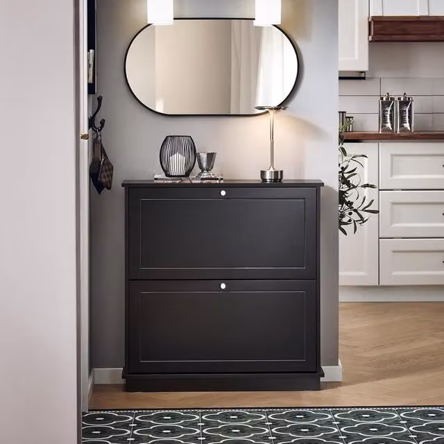 SoBuy Slim Shoe Cabinet with 2 Tilting Compartments in Matt Black