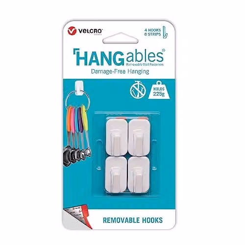 VELCRO Brand HANGables Removable Micro Hook, White, Set of 4, Holds up to 225g