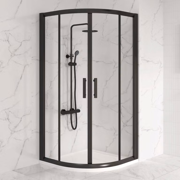 Royal Bathrooms Milan Quadrant Corner Shower Enclosure with 6mm Double Sliding Doors, Matt Black, W/D: 100 x 100 cm