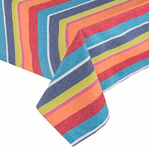 Homescapes Multicolour Striped Cotton Rectangular Tablecloth, W: 137 cm, L: 178 cm – 1