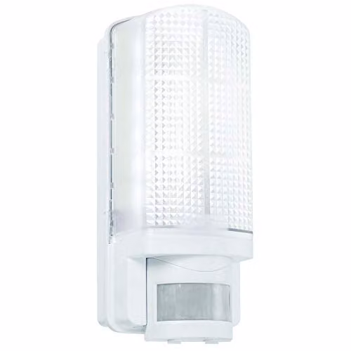 Loops White IP44 Outdoor Wall Bulkhead Light with 10m PIR Motion Sensor and Timer, 6W Cool White LED