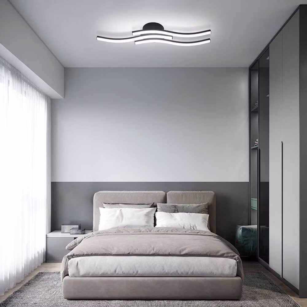 Goeco Modern 18W LED Ceiling Light with 3 Wavy Bars in Black, 6500K Cool White – 2
