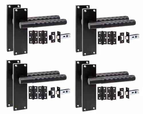 Golden Grace Victorian Knurled Long Backplate Door Handle Set in Matt Black, 4 Pack