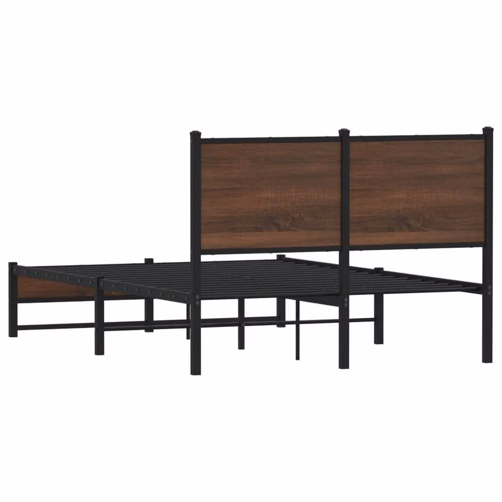 Berkfield Home Metal and Wood Bed Frame in Brown Oak, Small Double, W/D/H: 120 x 190 cm – 4