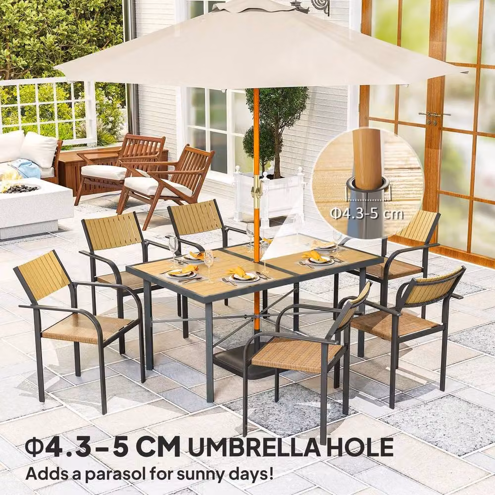 KORVIXA Rustic Brown Metal Outdoor Patio Dining Table with 5cm Umbrella Hole, H 90 cm x W 72 cm – 5