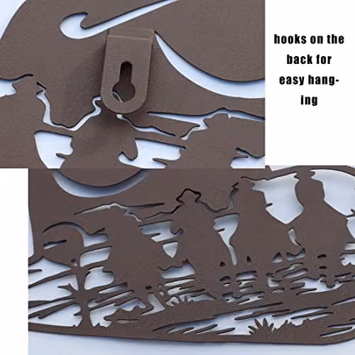 VinSees Set of 3 Rustic Brown Metal Western Wall Art Decor featuring Cowboy Boots, Cowboy Hats and Horses – 3