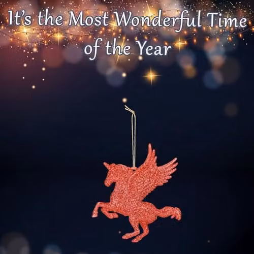 VFM e-Store Red Glitter Flying Unicorn Hanging Christmas Tree Decoration, Height: 21.5 cm – 3