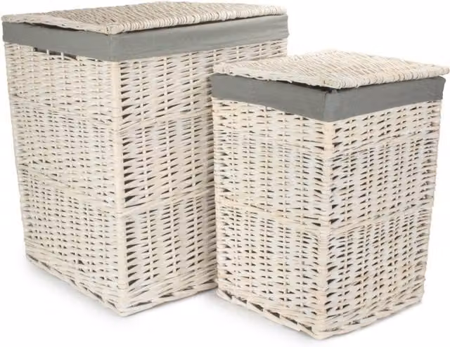 Red Hamper Square White Wash Wicker Laundry Hamper with Removable Grey Cotton Lining and Handles, W: 46 cm, H: 61 cm, D: 46 cm