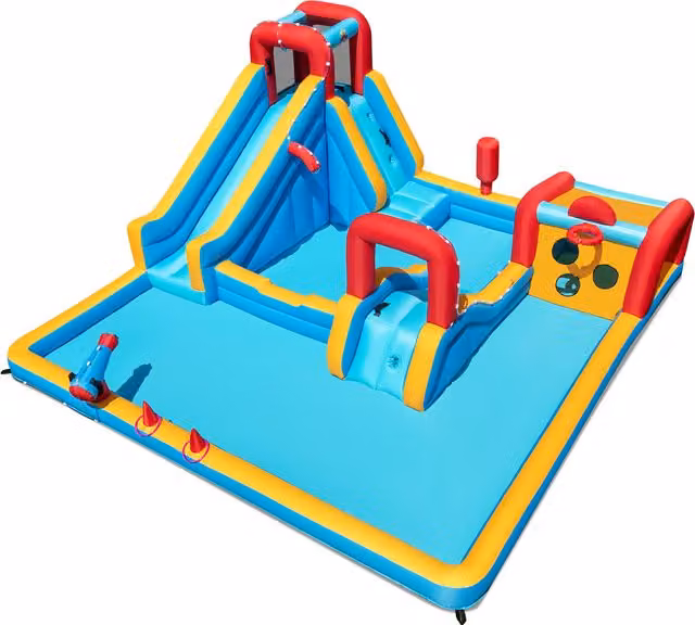 Costway 9-in-1 Giant Bounce House with Slide in Blue and Multicolour