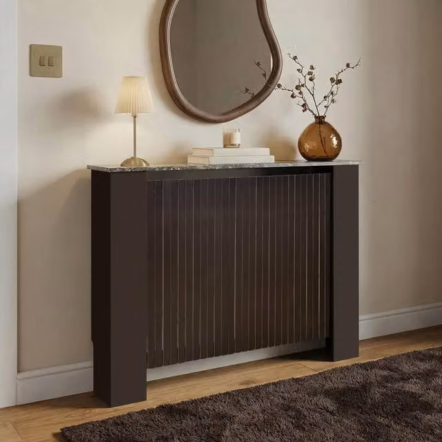 OHS Ribbed Medium Radiator Cover in Brown Slatted MDF, W/D/H: 102 x 19 x 82 cm – 1