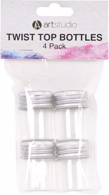 Art Studio Pack of 4 Transparent White Plastic Twist Top Bottles