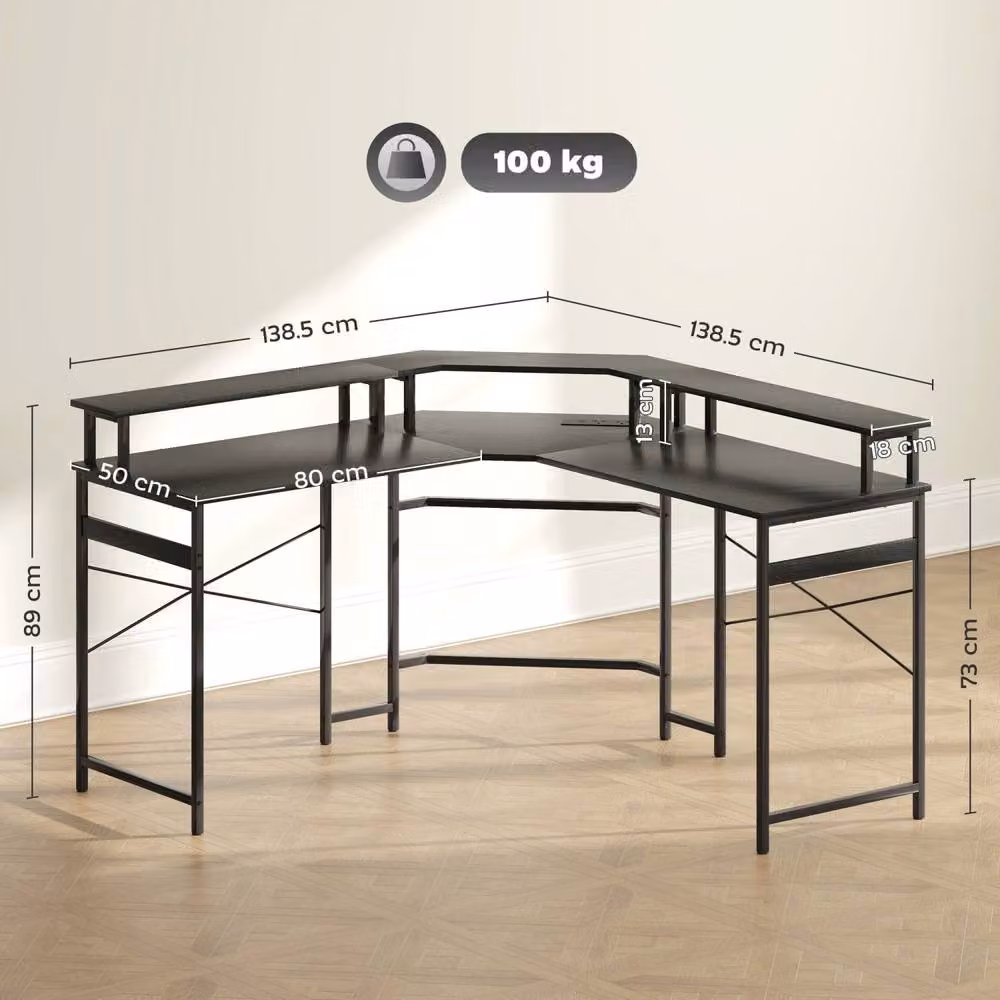 Wyld Haus Vevano L Shaped Corner Work Desk in Black with Integrated 16 Colour LED, W: 138.5 cm, H: 73 cm – 3