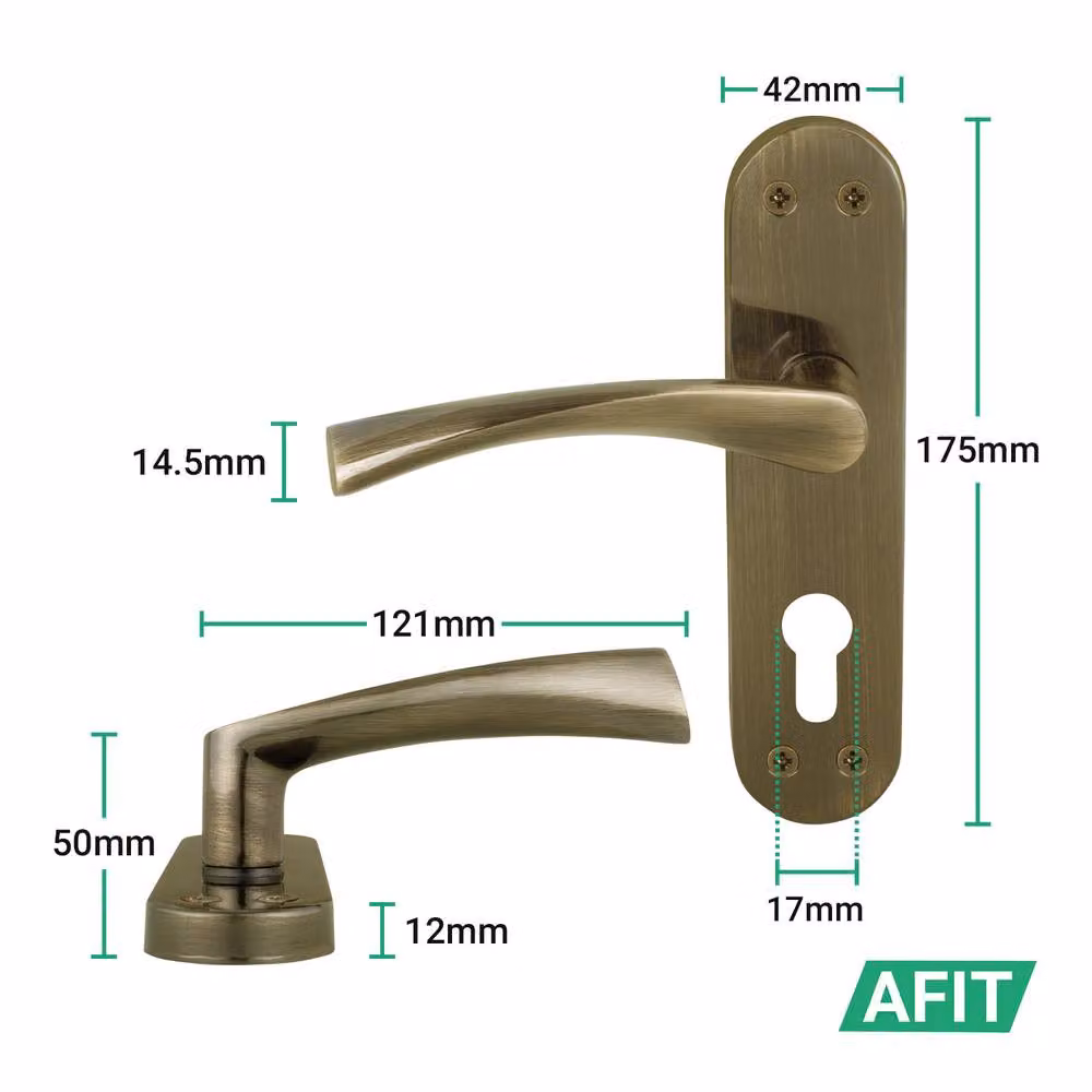 AFIT Antique Brass Euro Cylinder Door Handle Lock and Hinges Complete Set in Bronze – 2