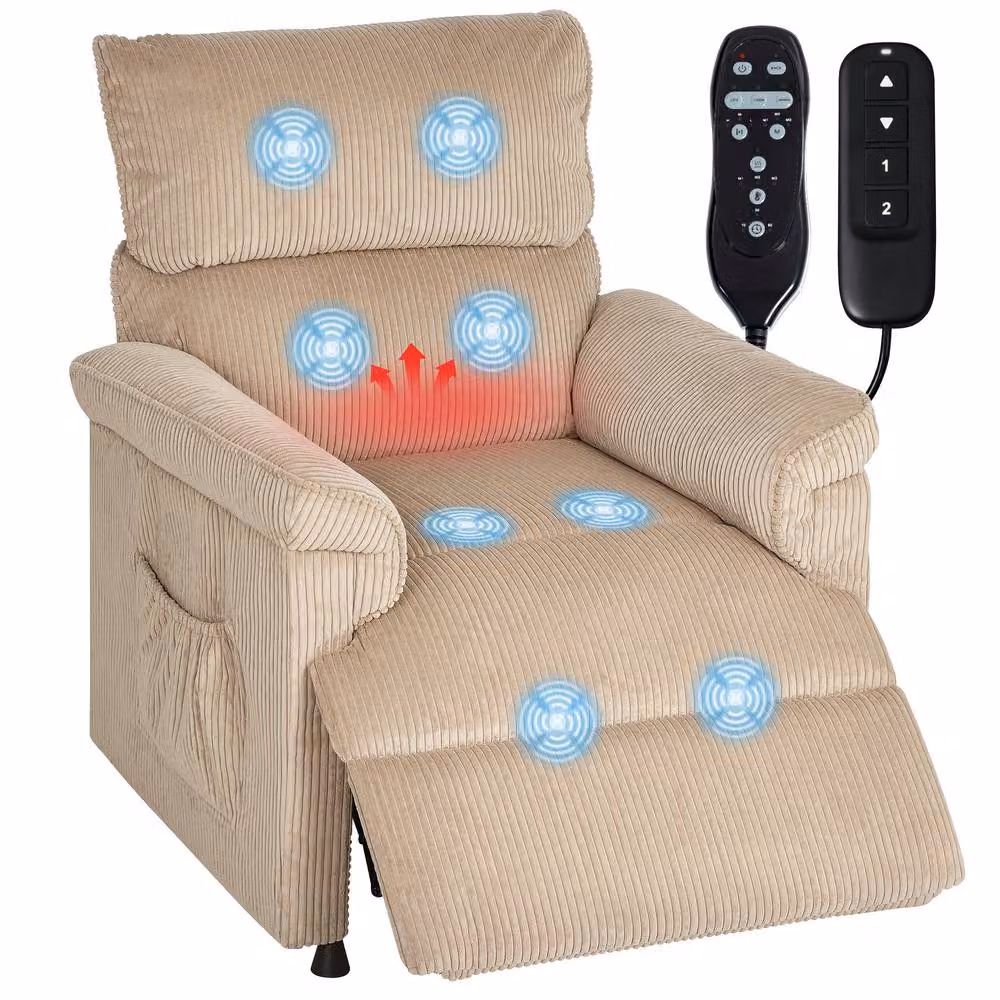 HOMCOM Beige Power Massage Recliner Armchair with Quiet Motor – 2