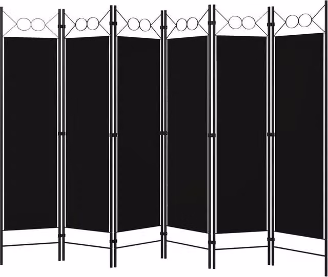 Berkfield Home 6-Panel Metal Room Divider in Black, H 180 cm x W 240 cm
