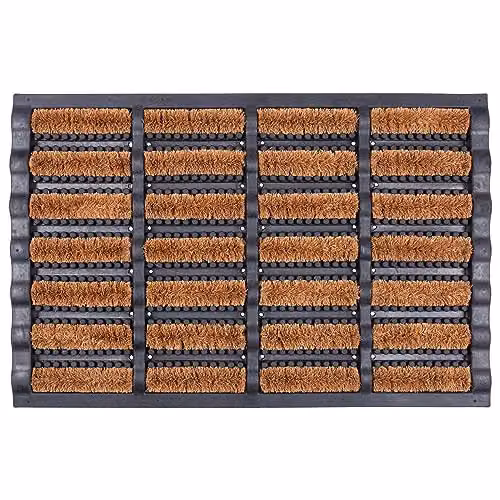 Nicola Spring Heavy Duty Scraper Door Mat, Brown and Multicolour Striped Coir and Rubber Non-Slip Mat, W: 60 cm, D: 40 cm, H: 1 cm – 1