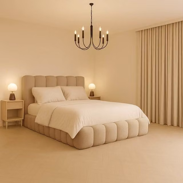 Desire Deco Alice Plush Velvet Upholstered Bed Frame in Beige – 1
