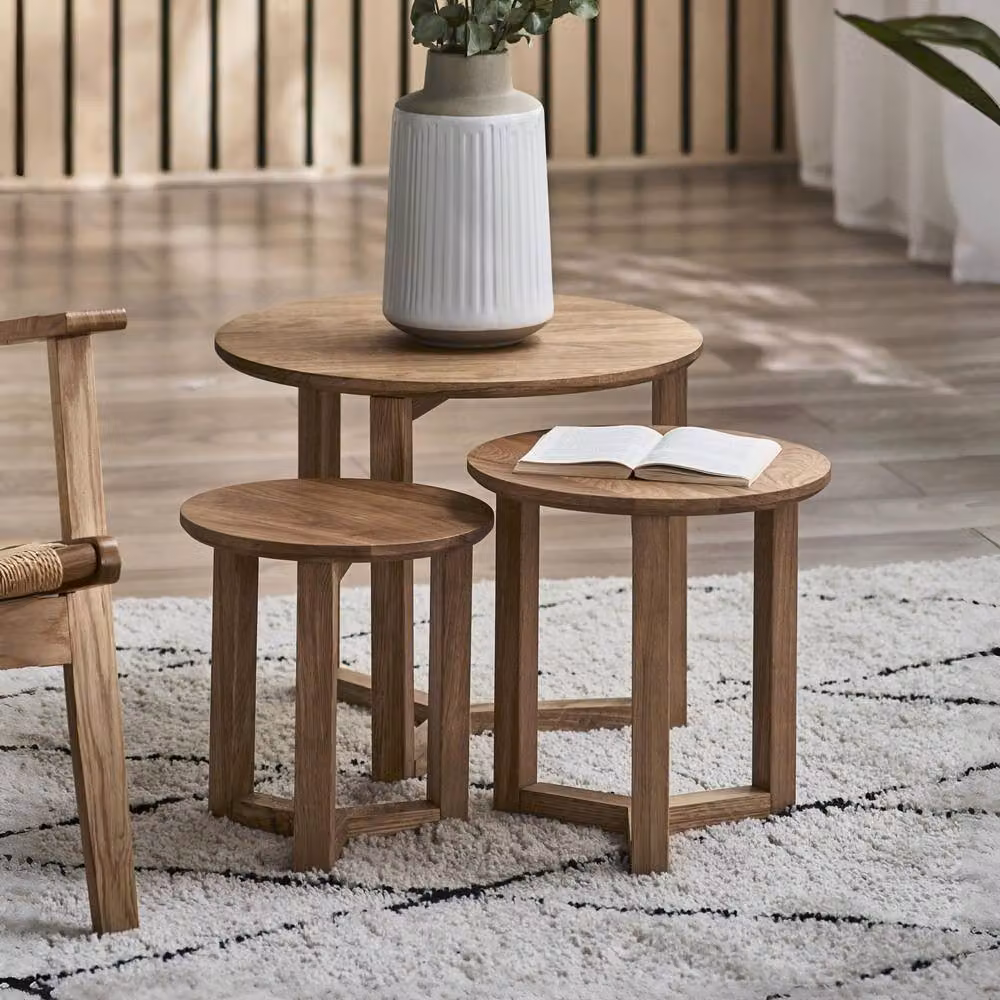 Cheshire Nordvik Nest of 3 Round Wooden Tables in Light Oak – 3