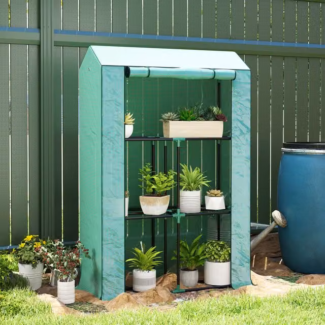 Outsunny 3 Tier Mini Freestanding Greenhouse with Reinforced PE Cover, Green