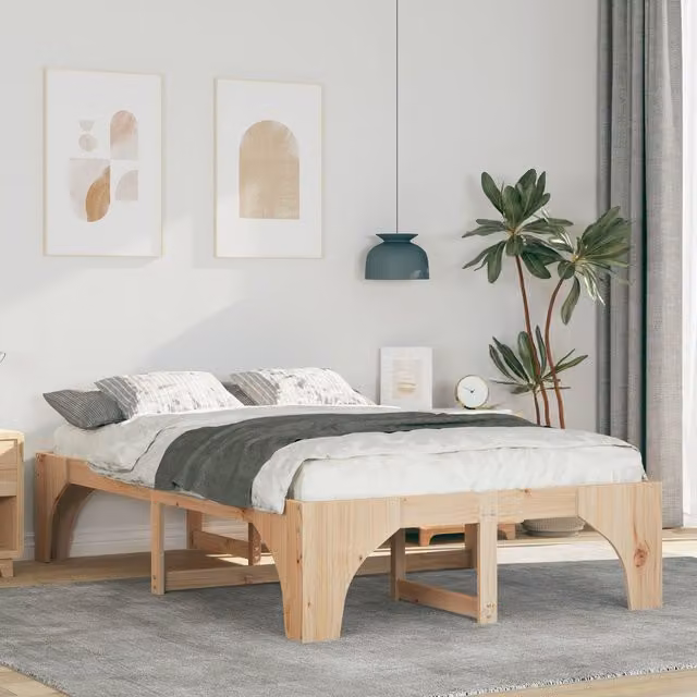 Berkfield Home Floor Bed Frame with Storage in Brown Pine Wood, W/D/H: 135 x 190 x 40 cm