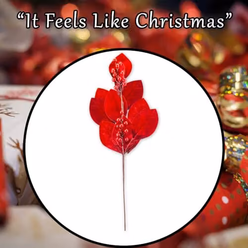 VFM e-Store Red Leaf Berry Stem Christmas Floral Decoration, 67cm – 6