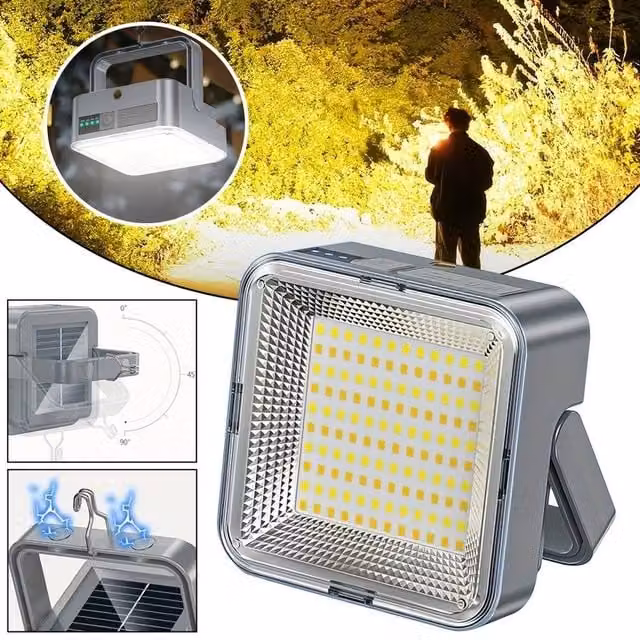 VOGREX Magnetic Solar LED Camping Light, Rechargeable Emergency Floodlight in Grey – 1