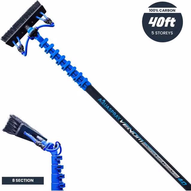 Aquaspray Venom Carbon Fibre Waterfed Window Cleaning Pole, Blue, 40ft
