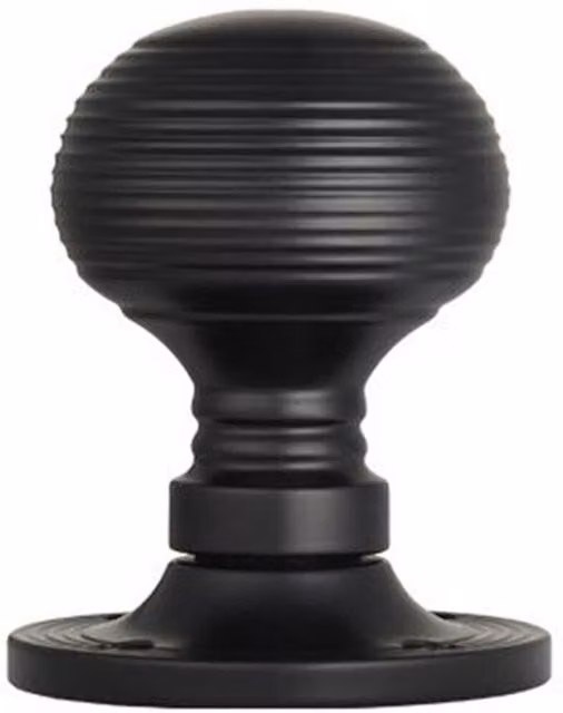 Loops Pair of Round Textured Beehive Mortice Door Knobs, Matt Black, 52mm Diameter