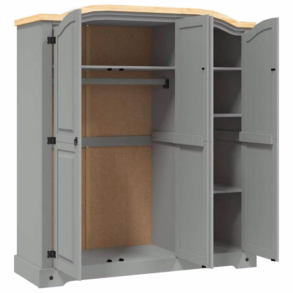 Berkfield Home Corona Range 3 Door Mexican Pine Wardrobe in Grey – 3