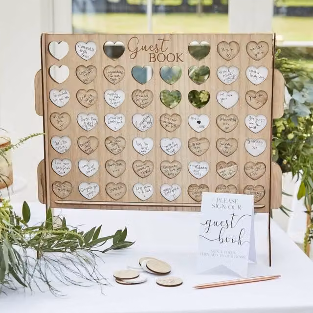 Four In A Row Wedding Guest Book Alternative in Light Brown Wood