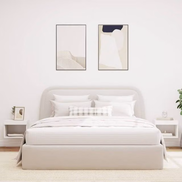 Berkfield Home Set of 2 White Wall-Mounted Decorative Bedside Cabinets with Integrated LED Lighting