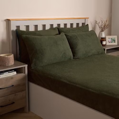 OHS 2 Pack Teddy Fleece Thermal Pillowcases in Green