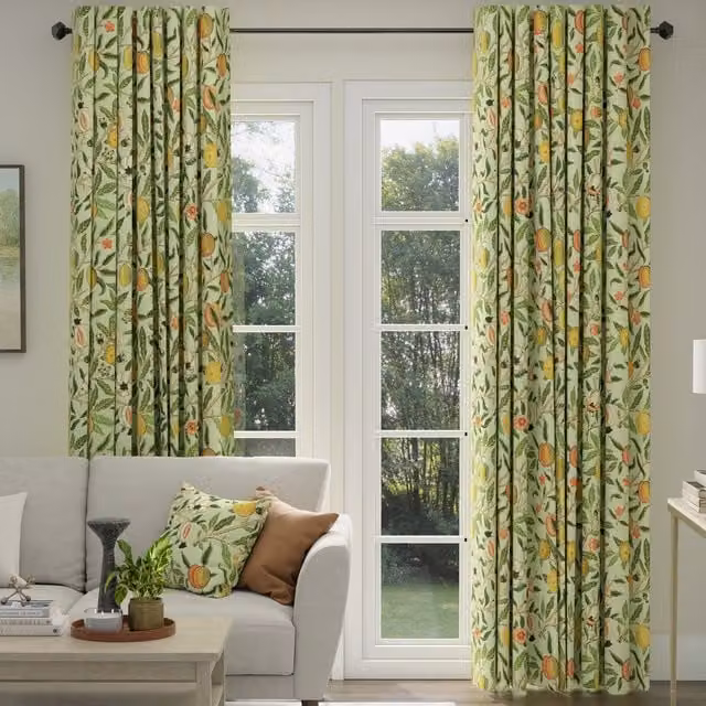 ANTE DECOR Made To Measure Blackout Cotton Curtains with Orange Fruit Print in Pistachio Green