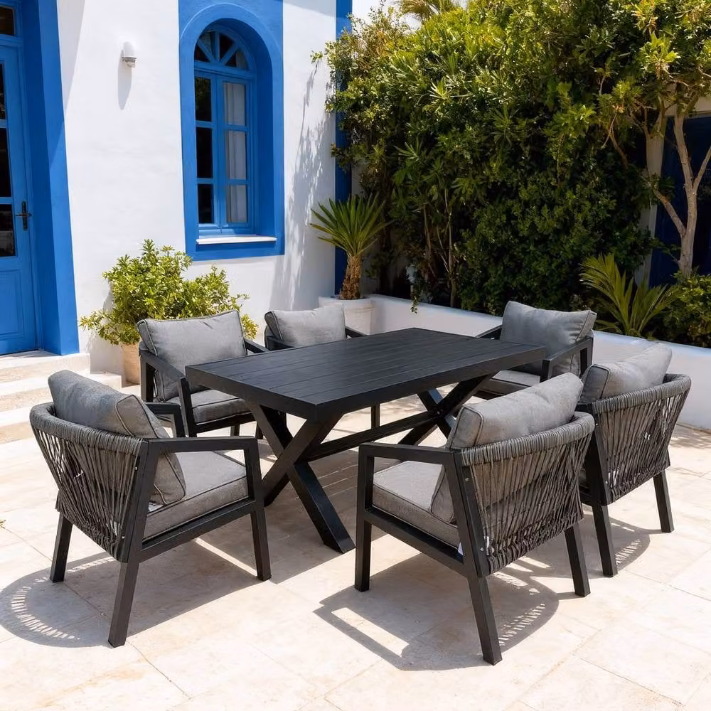 FURNITURE ONE 7 Piece Aluminium Patio Furniture Set with Dining Table in Matt Dark Grey – 4