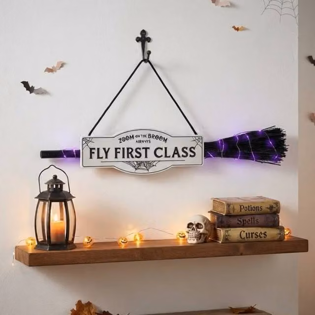 Garden Greatness Illuminated Halloween LED Broom Sign in Multicolour