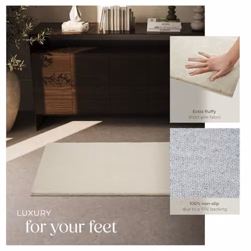 tectake Zonelle Fluffy Rug in Beige, Allergy-Friendly and Washable Short-Pile Polyester Carpet, W: 80 cm, L: 150 cm – 4