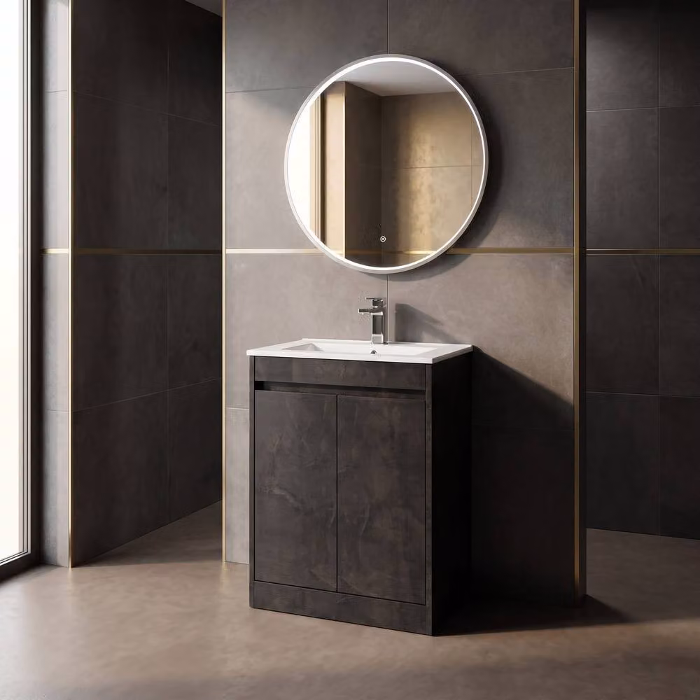 Balterley Modern 2 Door Freestanding Bathroom Vanity Unit with Basin and LED Lighting in Matt Grey, W/D/H: 62.0 x 39.5 x 83.5 cm – 2