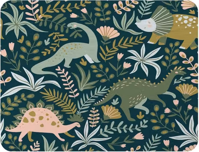 Benjamin Tate Design Hand Drawn Dinosaurs, Tropical Leaves and Flowers Fleece Blanket in Green and Beige, W/D/H: 120 x 150 cm – 2