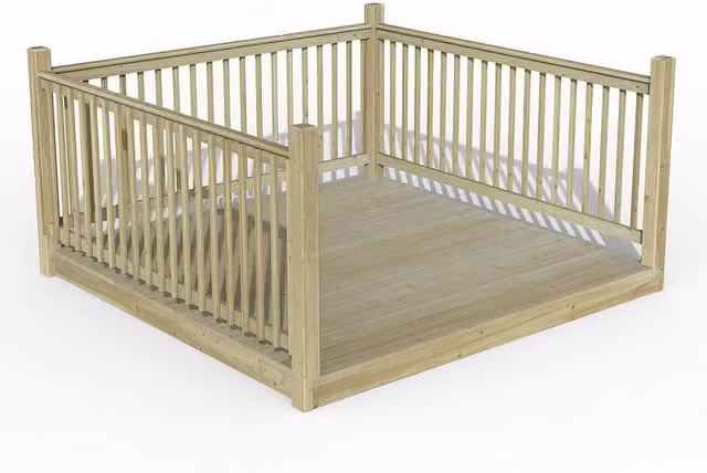 Forest Garden Beige Wood Decking Kit with 3 Corner Balustrades and 2.4m Sections