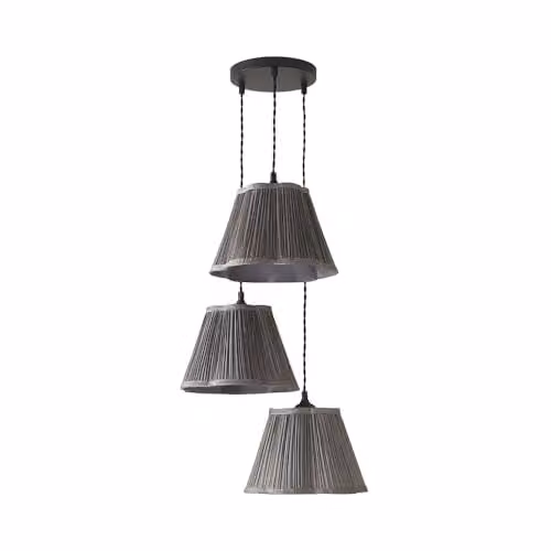 ValueLights Loralei Grey and Black Pleated Faux Silk 3 Drop Cluster Ceiling Light with Included LED Bulbs