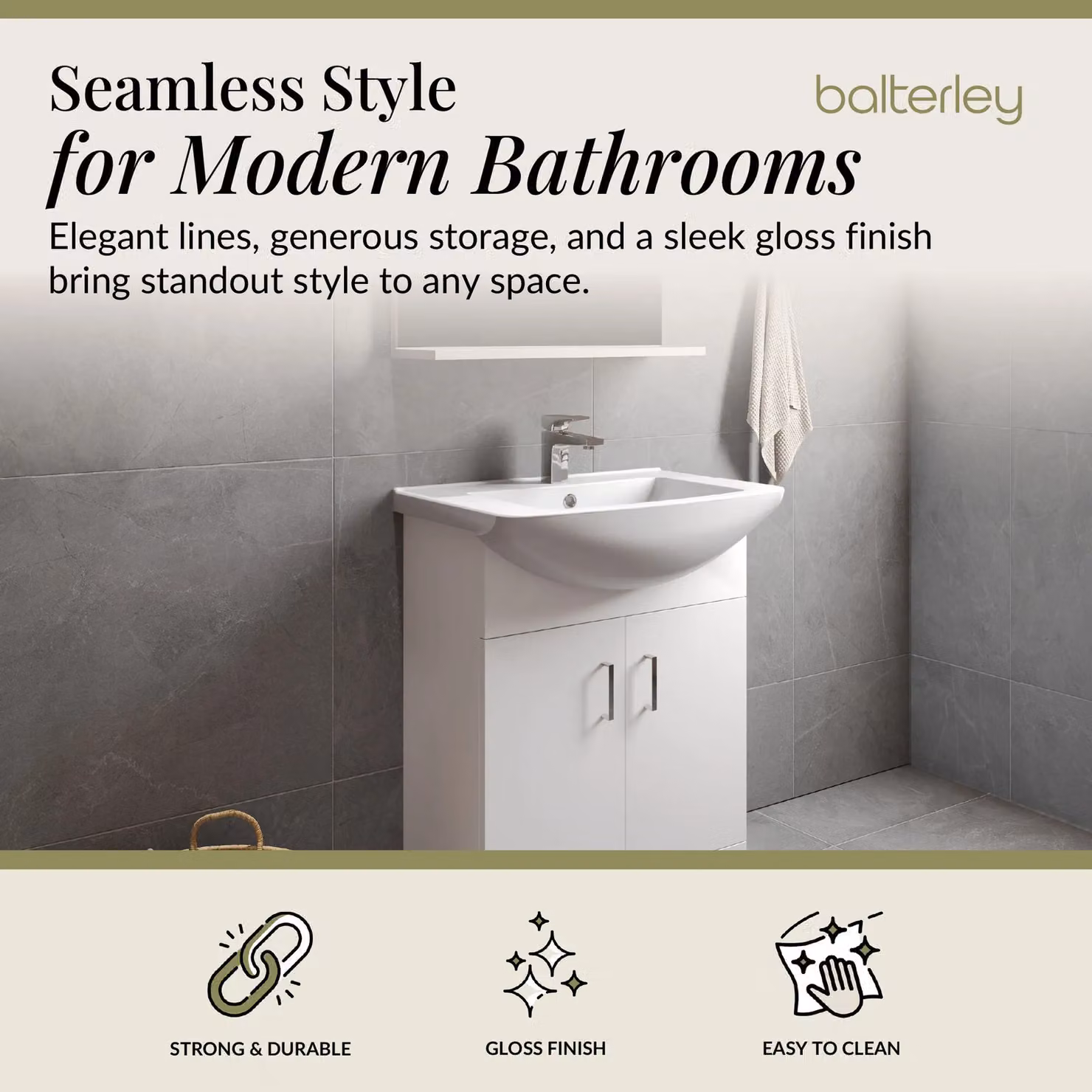 Balterley Gloss White 2 Door Freestanding Floor Standing Vanity Basin Unit with Square Basin – 2