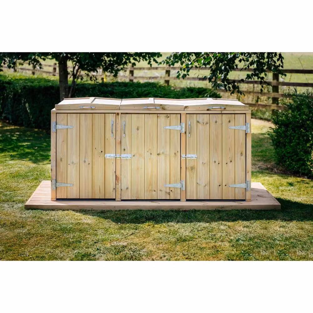 The Garden Village Dutton Triple Timber Dustbin Store in Brown, W180.5 x D64 x H88 cm – 2