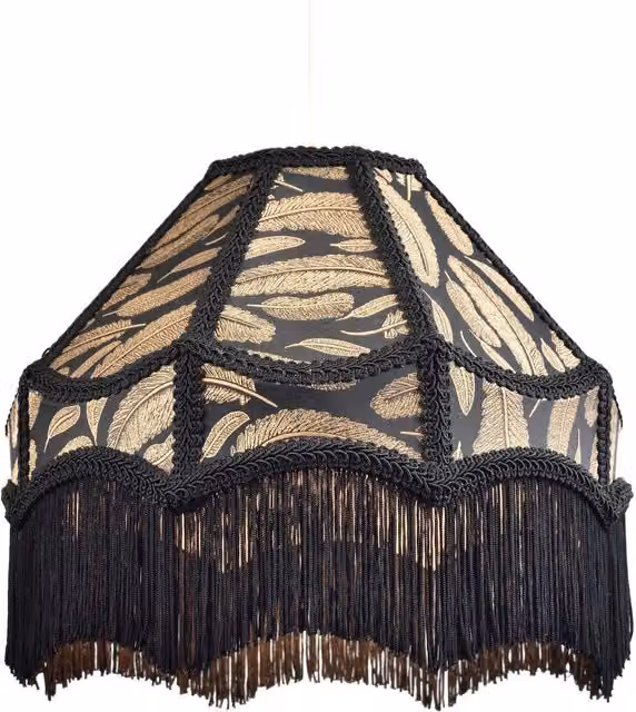 Happy Homewares Traditional Victorian Empire Fabric Lamp Shade in Black, Gold and White, W: 30 cm, H: 19 cm – 7