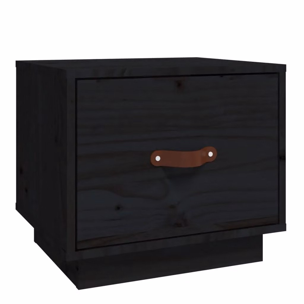 Berkfield Home Black Rustic Solid Wood Pine Bedside Cabinet W: 40 cm, D: 34 cm, H: 35 cm – 2